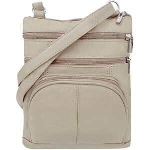 Women’s RFID-Blocking Crossbody Leather Bag Beige-cream Adjustable Strap